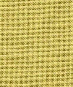 A close up on the specialised, cross stitching linen fabric in willow green, a bright greenish yellow