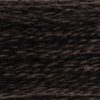 A close-up view of embroidery thread skeins, held taught horizontally. The shade is a dark brown just a shade before black, like molasses