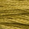 A close-up view of embroidery thread skeins, held taught horizontally. The shade is a light goldenrod yellow.