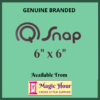 A green square. Text reads, "Genuine Branded Q Snap, 6 inch by 6 inch. Available from Magic Hour Cross Stitch Supplies"