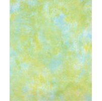 A sheet of hand-dyed fabric, mostly blue, with mottling of yellow and light green