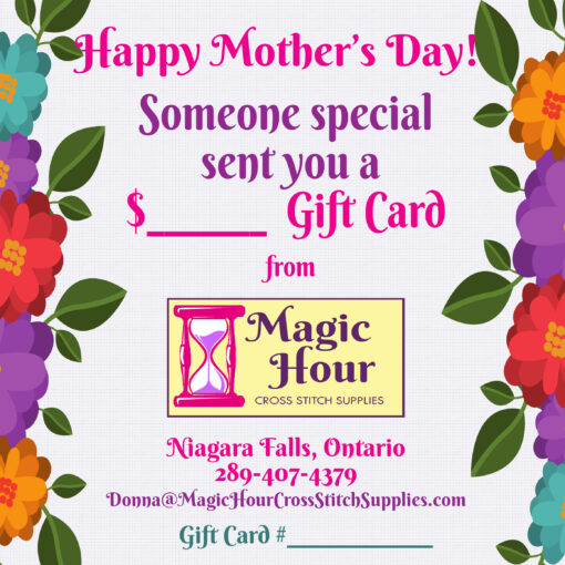 A Mother's Day gift card, with bright coloured flowers down the sides