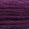 A close-up view of embroidery thread skeins, held taught horizontally. The shade is a strong deep shade of true purple, like the Emperor's cloak.