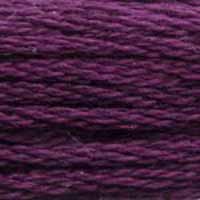 A close-up view of embroidery thread skeins, held taught horizontally. The shade is a strong deep shade of true purple, like the Emperor's cloak.