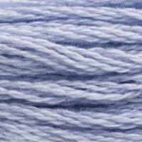 A close-up view of embroidery thread skeins, held taught horizontally. The shade is a light shade of greyish blue, like the crest of an Arctic wave.