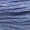 A close-up view of embroidery thread skeins, held taught horizontally. The shade is a medium shade of greyish blue, like a neglected swimming pool at a deteriorating motel.