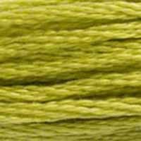 A close-up view of embroidery thread skeins, held taught horizontally. The shade is a medium bright yellow-green shade, more green less yellow than the #165 Moss Green.