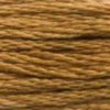 A close-up view of embroidery thread skeins, held taught horizontally. The shade is a lovely medium shade of true brown, like dark brown sugar