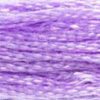 A close-up view of embroidery thread skeins, held taught horizontally. The shade is a bright, pretty pale shade of true purple, like purple cake frosting.