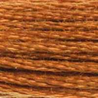 A close-up view of embroidery thread skeins, held taught horizontally. The shade is a medium true brown like fallen autumn leaves