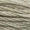 A close-up view of embroidery thread skeins, held taught horizontally. The shade is a medium light brownish grey, like dusty lace