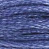 A close-up view of embroidery thread skeins, held taught horizontally. The shade is a medium blue that is darker than most baby blues, so perfect for shading