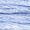 A close-up view of embroidery thread skeins, held taught horizontally. The shade is a light shade of bluish purple, like creamy blueberry yoghurt.