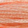 A close-up view of embroidery thread skeins, held taught horizontally. The shade is a lovely light shade of pink with just a touch of orangish undertone, like thin-sliced salmon sashimi
