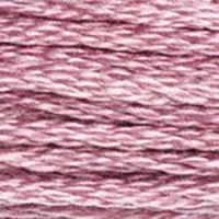 A close-up view of embroidery thread skeins, held taught horizontally. The shade is a light purple with pinkish overtones