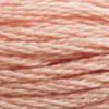 A close-up view of embroidery thread skeins, held taught horizontally. The shade is a light pink with just a touch or brick
