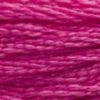A close-up view of embroidery thread skeins, held taught horizontally. The shade is a beautiful  bright pink that leans towards purple. This is one of my favourites!