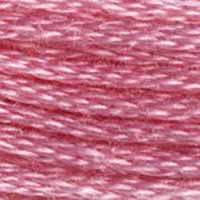 A close-up view of embroidery thread skeins, held taught horizontally. The shade is a beautiful medium light bright pink that leans towards purple. This is one of my favourites!