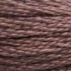 A close-up view of embroidery thread skeins, held taught horizontally. The shade is a medium dark pinkish brown