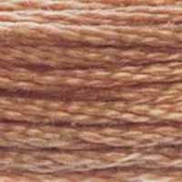 A close-up view of embroidery thread skeins, held taught horizontally. The shade is a medium light shade of sandy brown with a pinkish tinge, like heavy clay soil.