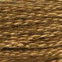 A close-up view of embroidery thread skeins, held taught horizontally. The shade is a medium shade of brown, a bit muddy, like an earthworks wall after a rain.