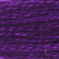 A close-up view of embroidery thread skeins, held taught horizontally. The shade is a dark shade of true purple, one of the most commonly used colours. Like the deadly flower of Bitter Nightshade.