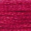 A close-up view of embroidery thread skeins, held taught horizontally. The shade is a pretty medium dark bright pink shade. One of my personal favourites!