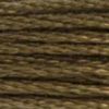 A close-up view of embroidery thread skeins, held taught horizontally. The shade is a medium dark neutral Brown with very slight greyish undertones, the colour of mud