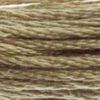 A close-up view of embroidery thread skeins, held taught horizontally. The shade is a  medium light neutral Brown with very slight greyish undertones, the colour of an old fallen tree branch.