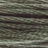 A close-up view of embroidery thread skeins, held taught horizontally. The shade is a medium dark shade of true grey, like snow turned to slush by a road