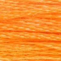 A close-up view of embroidery thread skeins, held taught horizontally. The shade is a beautiful medium light orange, like the outside of  fresh clementine orange