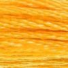A close-up view of embroidery thread skeins, held taught horizontally. The shade is a beautiful  light orangey yellow, like the outside of Creamsicle.