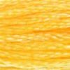 A close-up view of embroidery thread skeins, held taught horizontally. The shade is a lovely true medium light yellow, like the centre of a buttercup flower