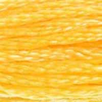 A close-up view of embroidery thread skeins, held taught horizontally. The shade is a lovely true medium light yellow, like the centre of a buttercup flower
