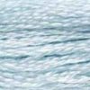 A close-up view of embroidery thread skeins, held taught horizontally. The shade is a pretty light baby blue, like sun-shadow on a wispy cloud