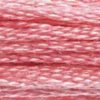 A close-up view of embroidery thread skeins, held taught horizontally. The shade is a beautiful medium pink with a hint of "dust", like a ball of pink cotton candy
