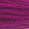 A close-up view of embroidery thread skeins, held taught horizontally. The shade is a pretty medium pinkish purple, like fresh grape jelly