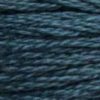 A close-up view of embroidery thread skeins, held taught horizontally. The shade is a very dark greyish green, like the tumult falling over Niagara Falls