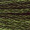 A close-up view of embroidery thread skeins, held taught horizontally. The shade is a medium dark green similar to Pine Green