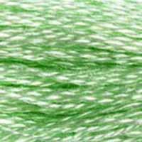A close-up view of embroidery thread skeins, held taught horizontally. The shade is a pretty light creamy green, like lime Jell-o