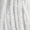 A close-up view of embroidery thread skeins, held taught vertically. The shade is a sharp white