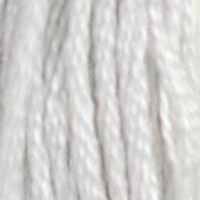 A close-up view of embroidery thread skeins, held taught vertically. The shade is a sharp white