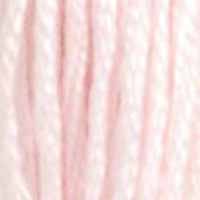 A close-up view of embroidery thread skeins, held taught vertically. The shade is a pale pink, nearly white