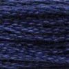 A close-up view of embroidery thread skeins, held taught horizontally. The shade is a rich dark shade of blue, like a Naval Officer's dress blues.