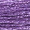A close-up view of embroidery thread skeins, held taught horizontally. The shade is a medium light shade of true purple, one of the most commonly used colours. Like amethyst in sunlight.