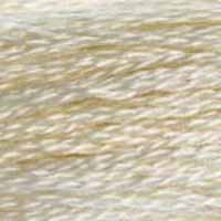 A close-up view of embroidery thread skeins, held taught horizontally. The shade is a very light off-white that leans slightly toward yellow, like the pages of a library book
