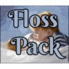 The text "Floss Pack" overlays the image. Two blond children lay on white sheets, a toddler and infant, gazing at each other. The older boy props his head on one hand.