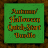 A black and brown mossy border around a green square in the middle. Text reads, "Autumn/Halloween Quick-start Bundle"