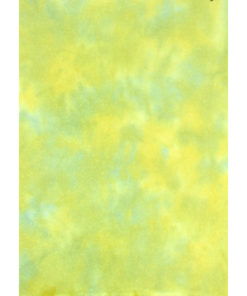 A sheet of hand-dyed fabric, mostly yellow, with mottling of green