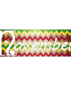 The word "November" in white with grey outline is centered. Green zigzags the middle. After that, yellow on both sides. Then tan. Then red. Then yelow, then green again.